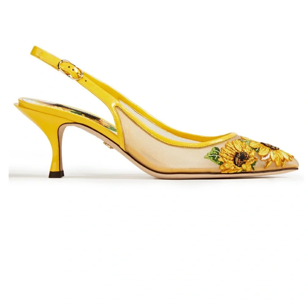 Dolce & Gabbana Floral Embroidered Women's Shoes - Yellow - Picture 4 of 4